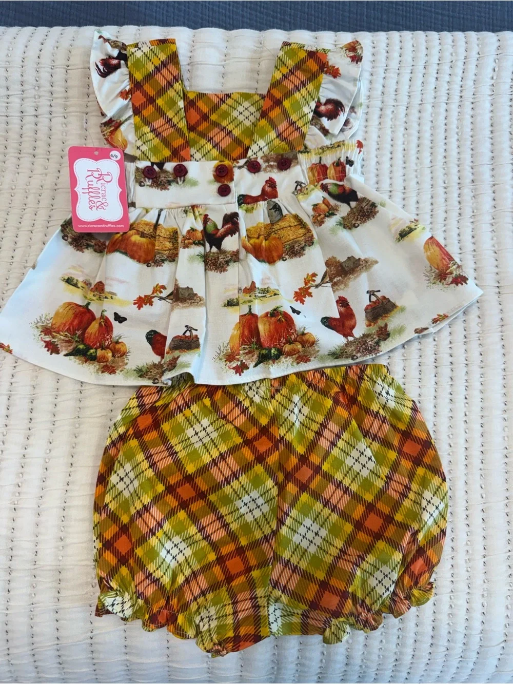 NWT Girls Fall Plaid Pumpkin Print Two-Piece Set - Yellow/Orange size 6/9